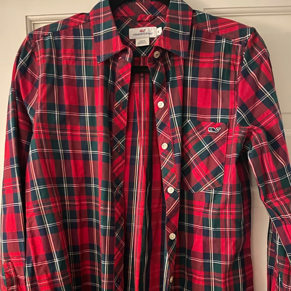 Vineyard Vines Christmas Holiday plaid button down shirt